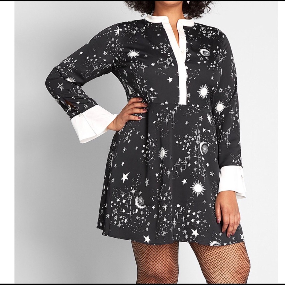 ModCloth Black White Celestial Print Fit Flare Dress Sz 20 B18/7